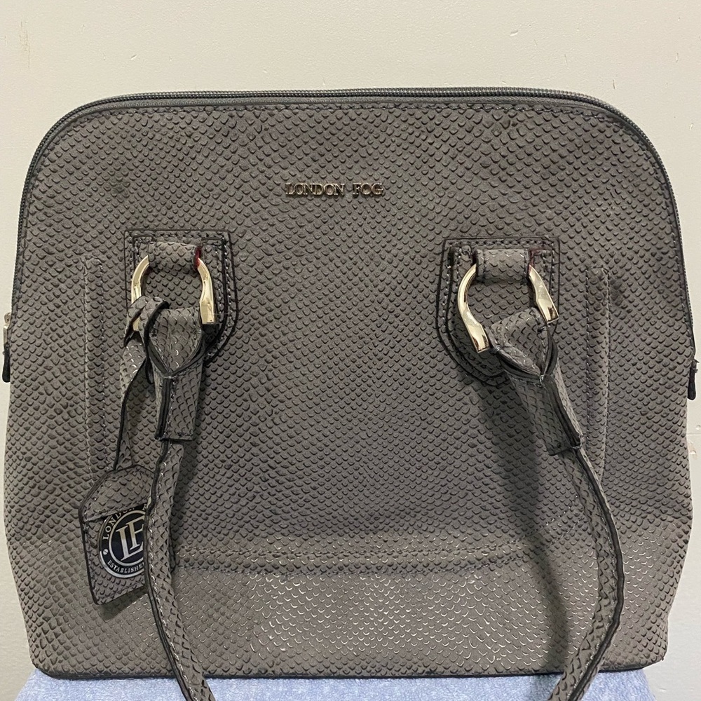 London Fog, Medium Gray, Suede Fabric, Large Shoulder Bag, NWOT